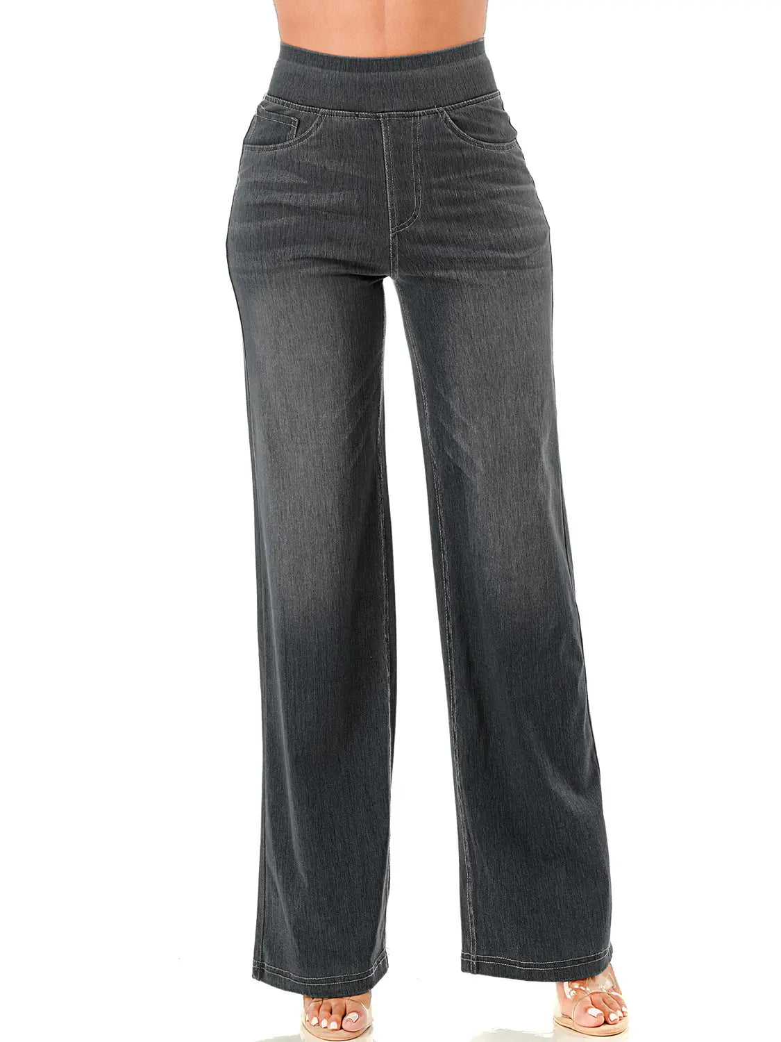 Black High-Waisted Stretch Wide Leg Jeans