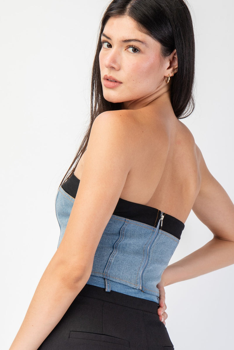 CORSET TUBE TOP WITH CONTRAST BAND