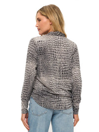 Animal Print Wrap Front Long Sleeve Blouse Top