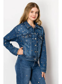 Eyelet Embellished Classic Denim Jacket