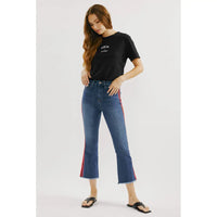 High Rise Cropped Flare Jeans with Contrast Side Stripe Detail