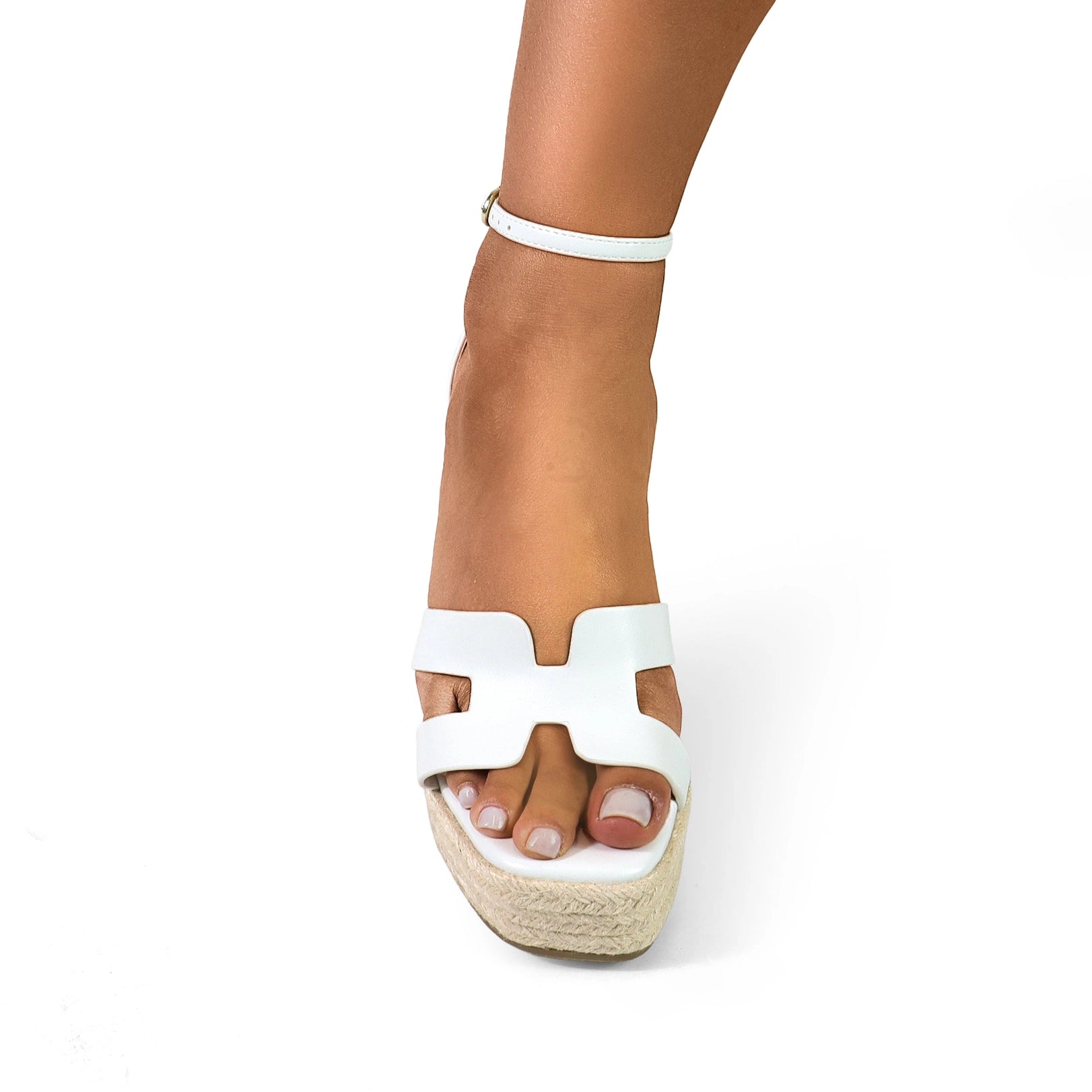 Leah Cutout Strap Espadrille Platform Wedge Sandals White