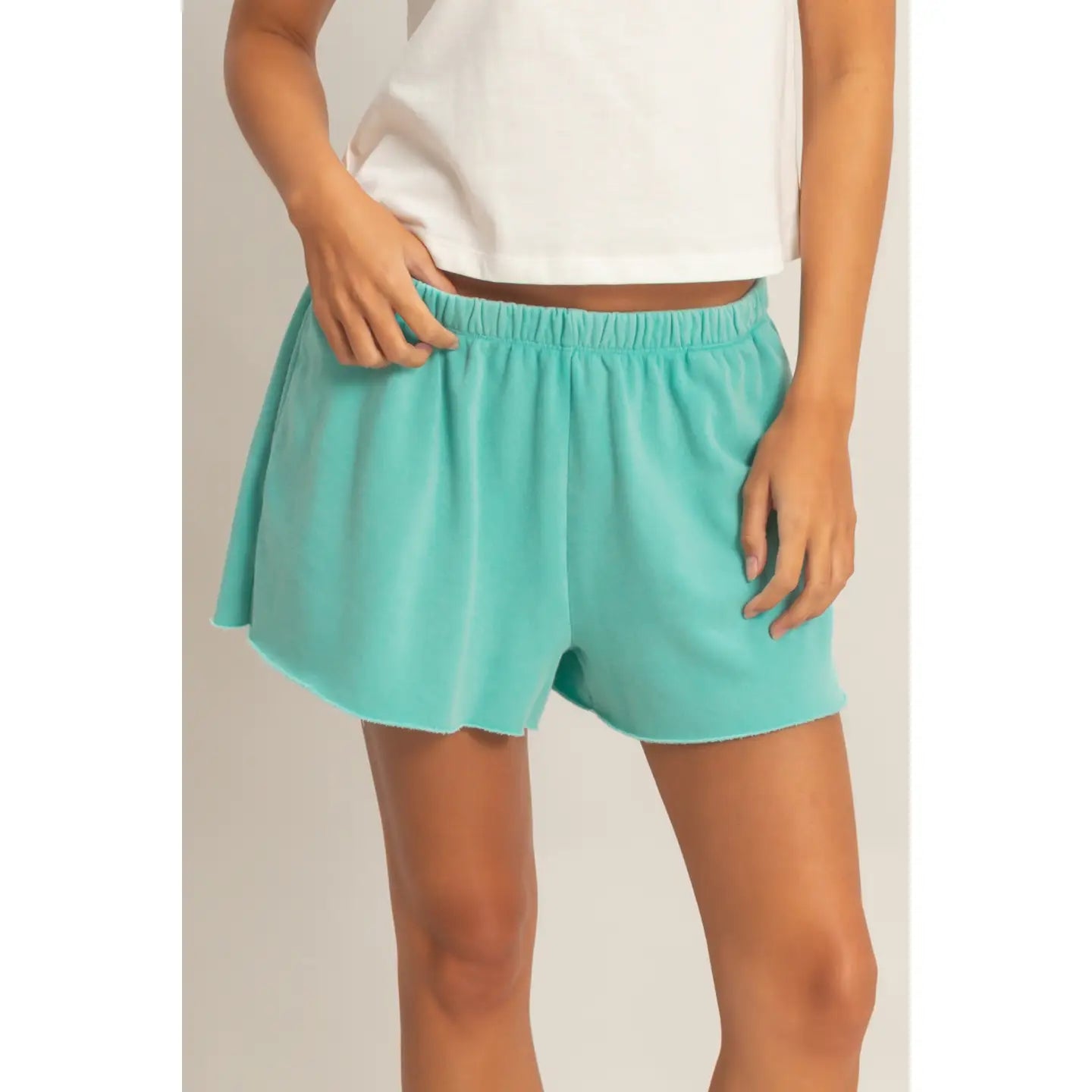 Turquoise Elastic Waist Lounge Shorts