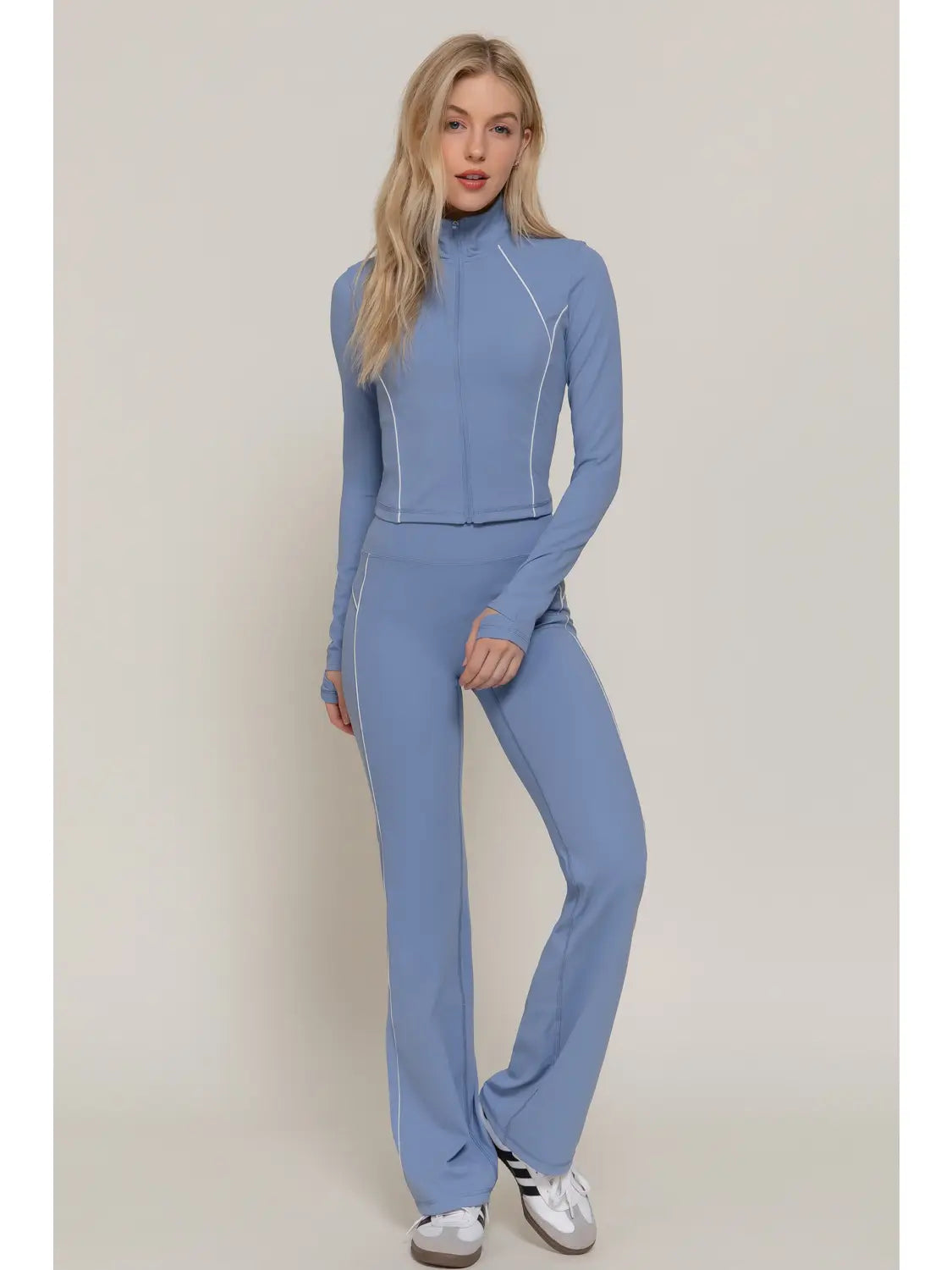 Blue Contrast Stitch Zip-Up Active Wear Jacket