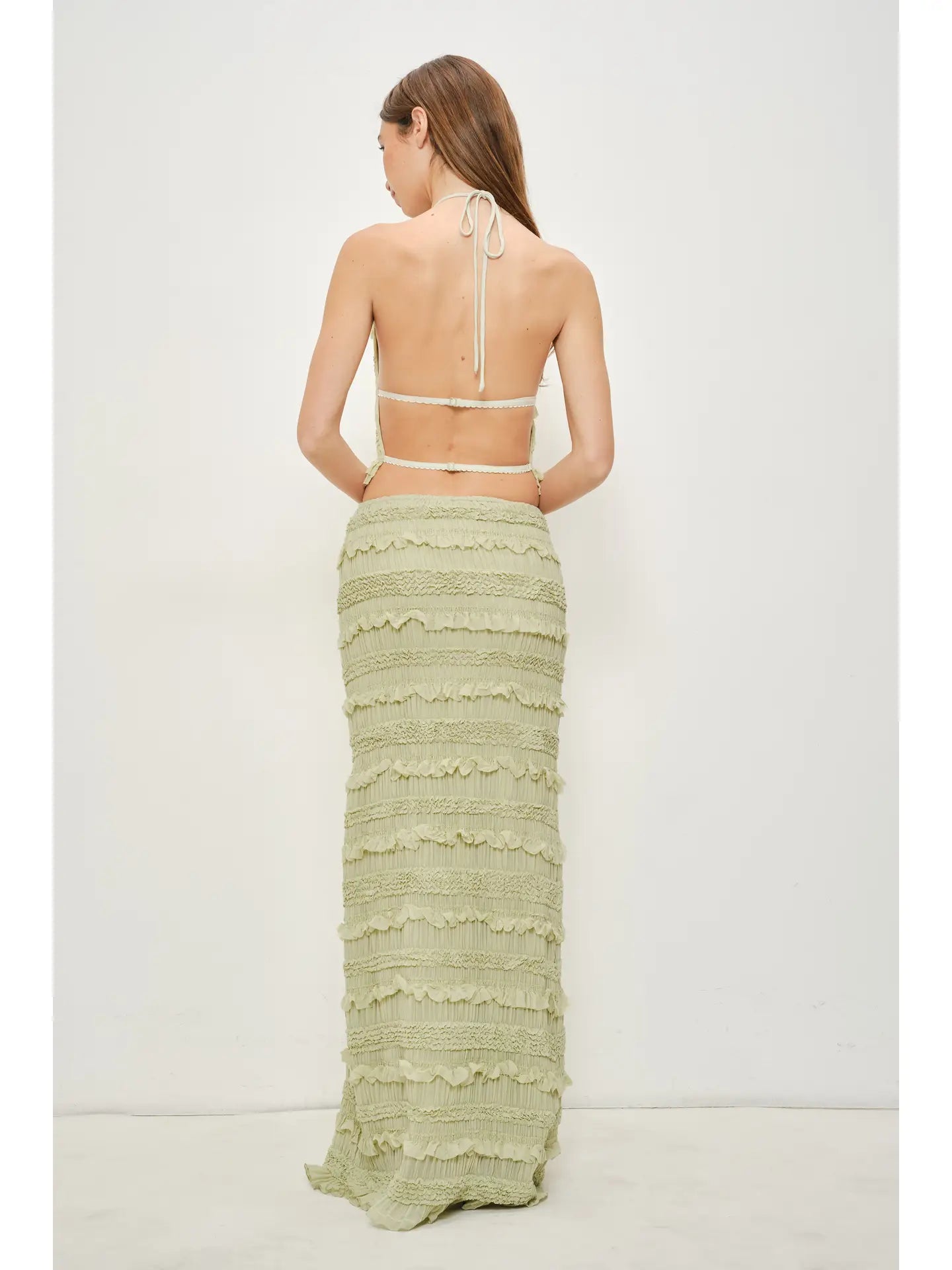 Green Halter Ruffle Crop Top