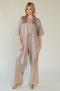 GLITTER TASSEL MESH SLEEVE LOOSE FIT KIMONO COVER UP BLACK