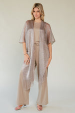 GLITTER TASSEL MESH 1/2 SLEEVE LOOSE FIT KIMONO COVER UP