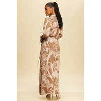 Belted Wrap Maxi Shirt Dress with Abstract Print