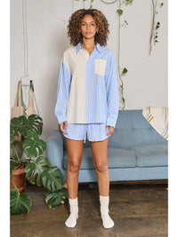 Colorblock Striped Button Down Relaxed Shirt