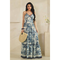 Deep V Neck Tiered Flowy Maxi Dress