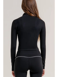 Black Contrast Stitch Zip-Up Active Wear Jacket