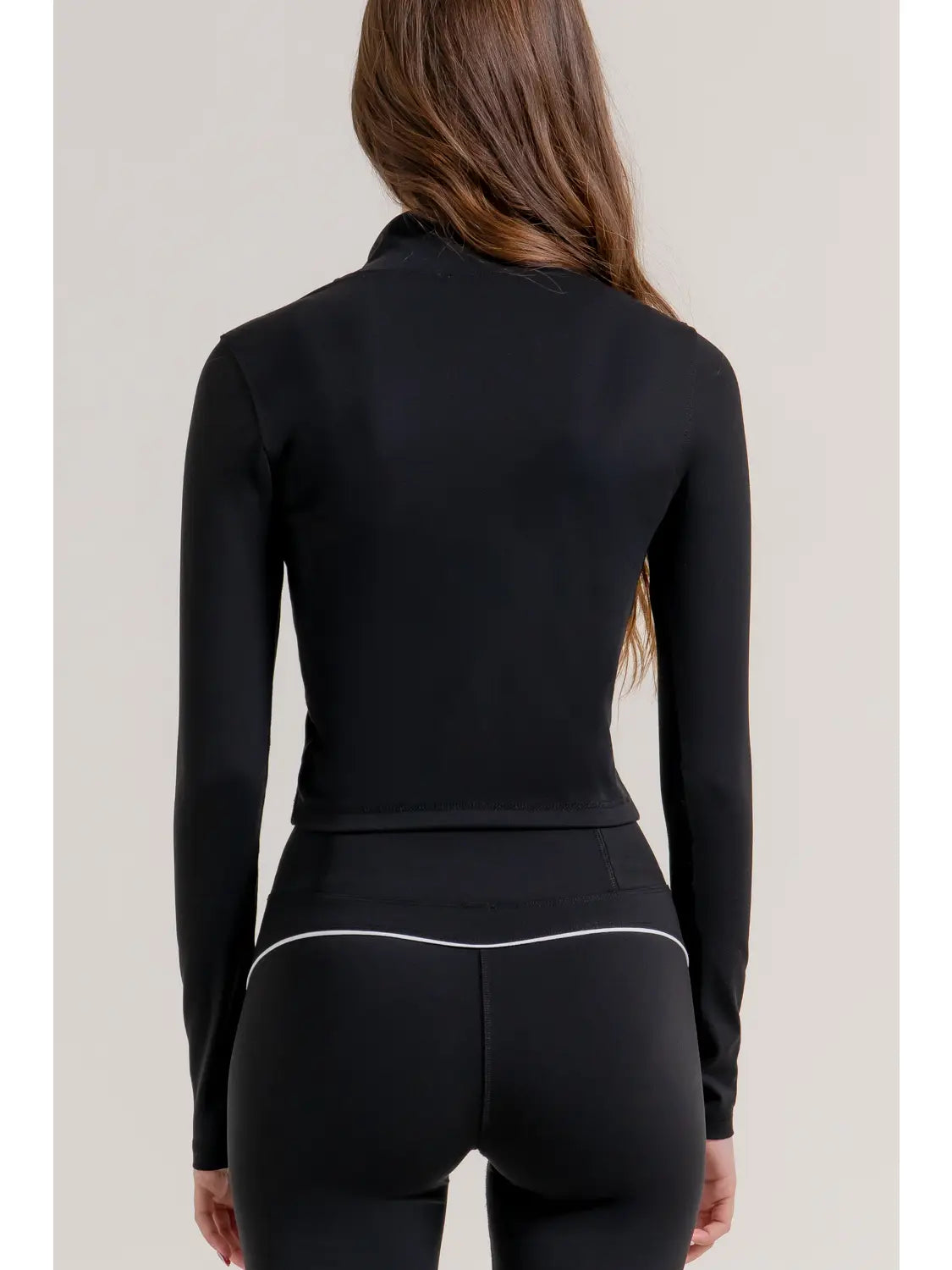Black Contrast Stitch Zip-Up Active Wear Jacket