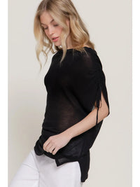 Black One Shoulder Drawstring Side Top