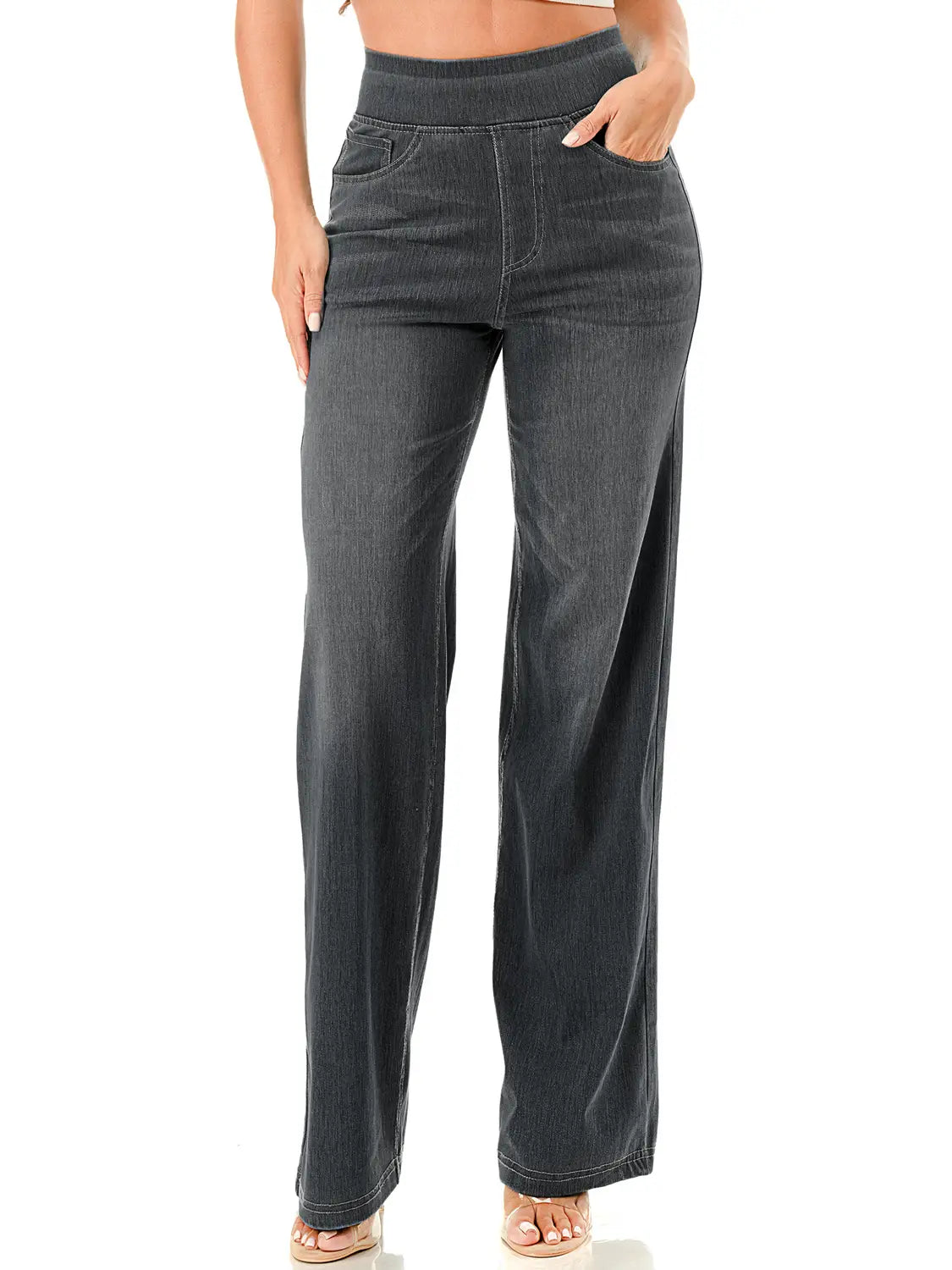 Black High-Waisted Stretch Wide Leg Jeans