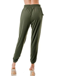 Green Drawstring Waist Jogger Pants with Tapered Leg