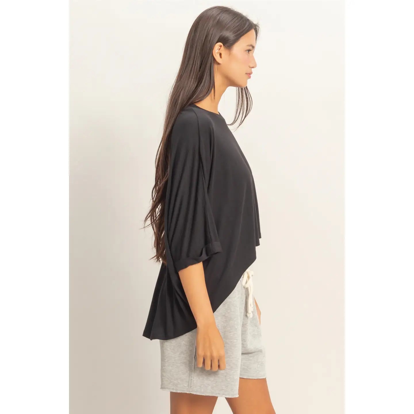 Black Oversized Cropped Lounge Tee