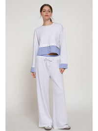 Layered Contrast Trim Cropped Long Sleeve Top