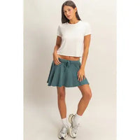 Green Washed Flowy Lounge Skort with Drawstring Waist