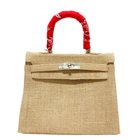 Bandana Handle Jute Satchel Bag with Crossbody Strap