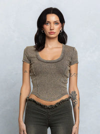 Vintage Wash Detail Fitted Crop Top