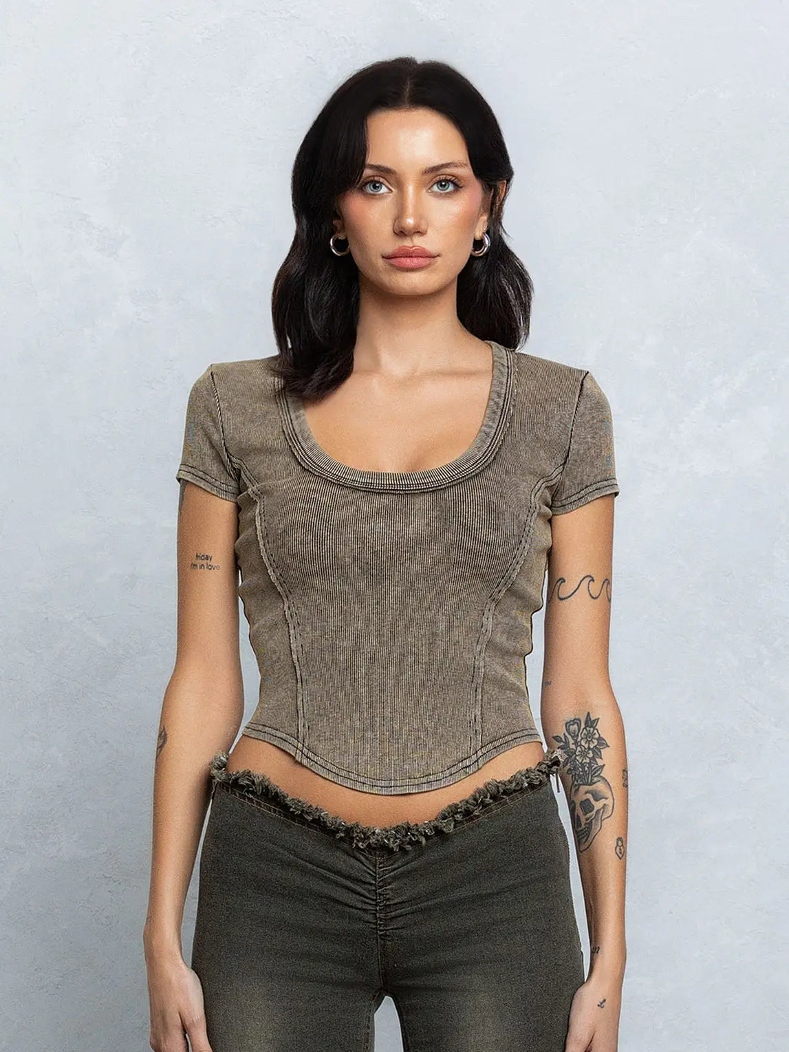 Vintage Wash Detail Fitted Crop Top
