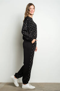 Crystal Heart Embellished Black Sweatshirt