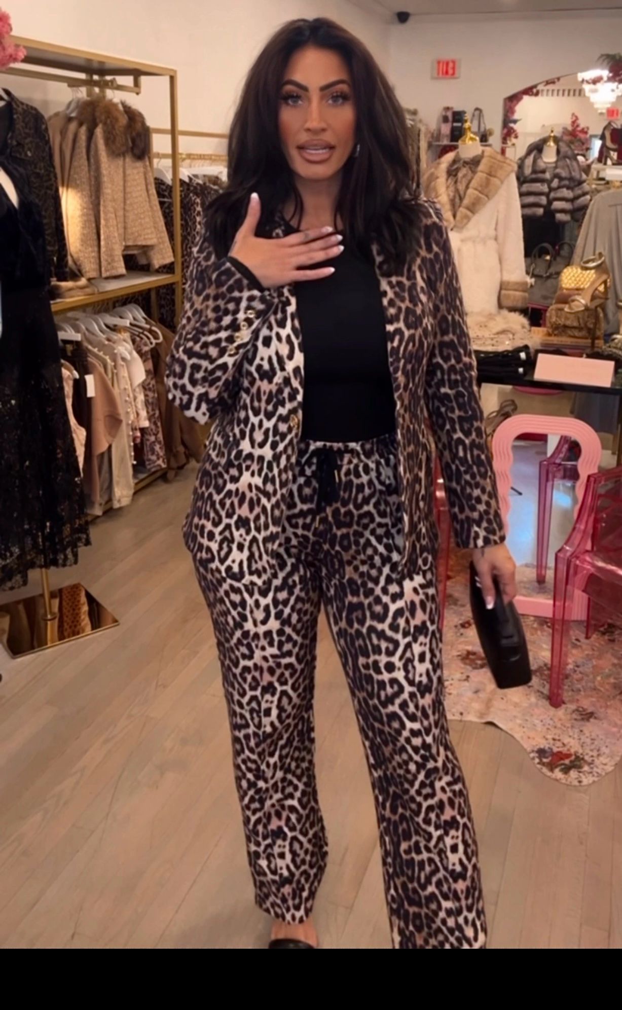 Leopard Print Tailored Blazer with Gold Button Closure