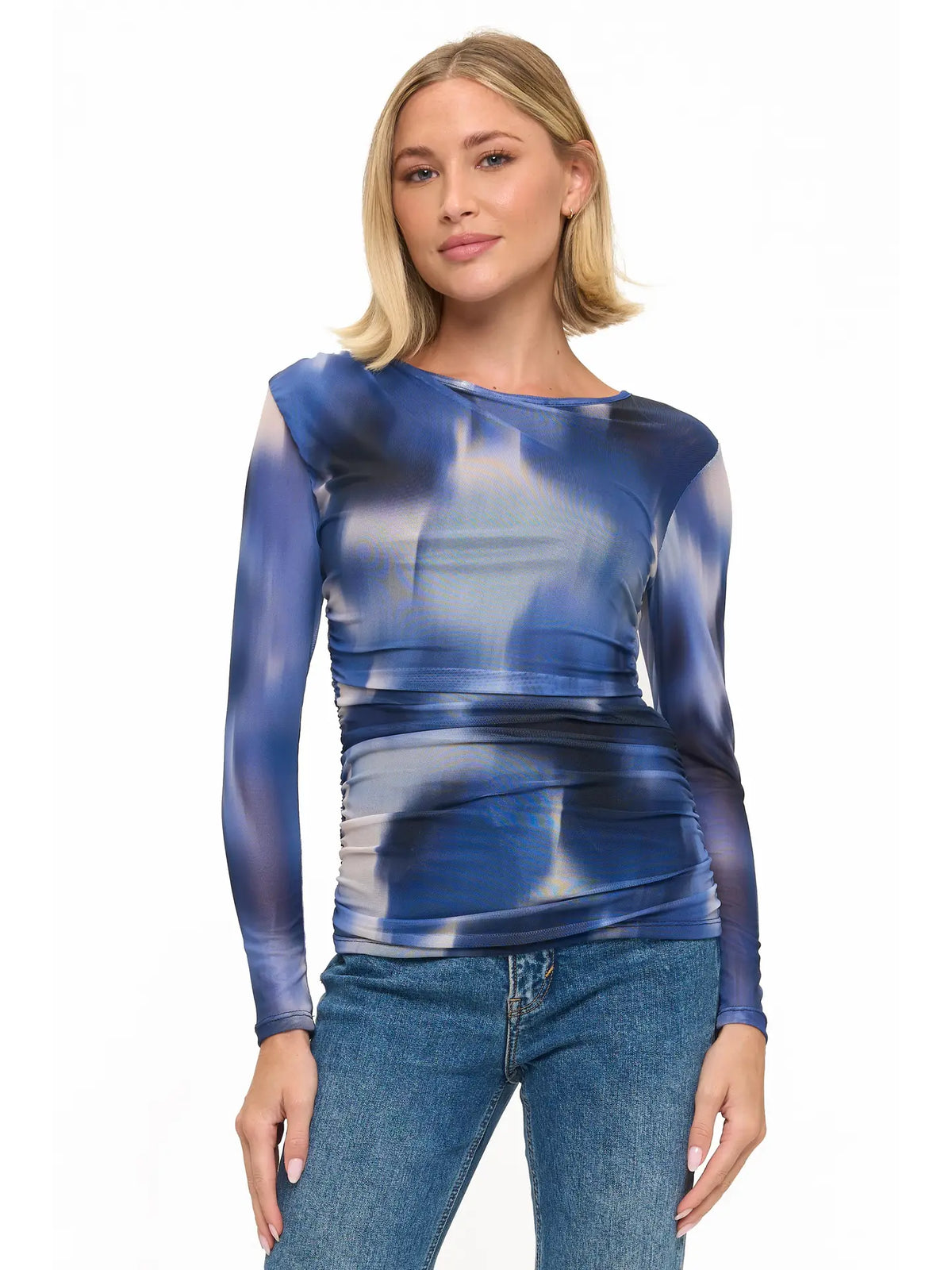 Blue Mesh Abstract Long Sleeve