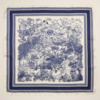 Blue and White Toile Print Silk Bandana Scarf