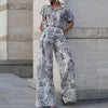 Toile Print Collared Top & Wide-Leg Pant Set