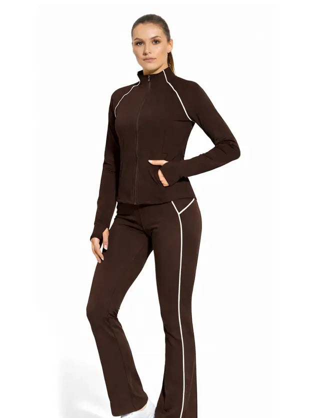 Brown Contrast Trim Sports Bra Crop Top