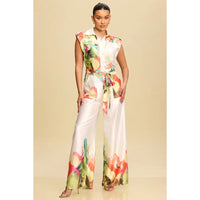 Floral Satin Belted Wide-Leg Jumpsuit