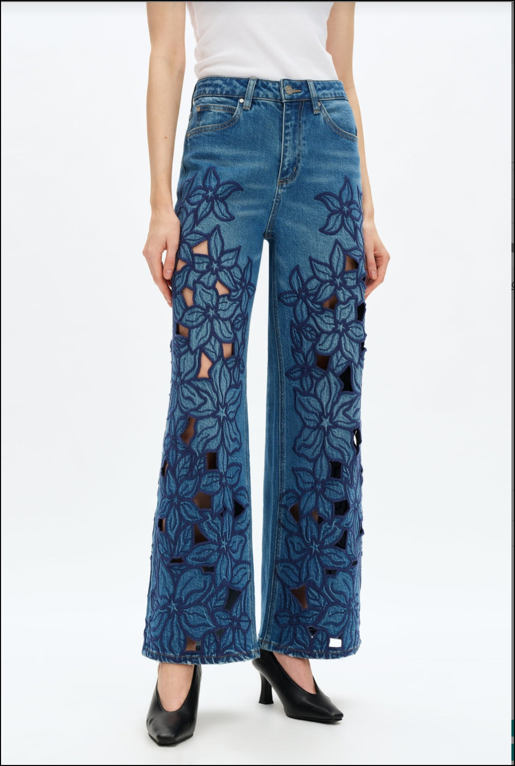 Floral Cut Out Denim front detail