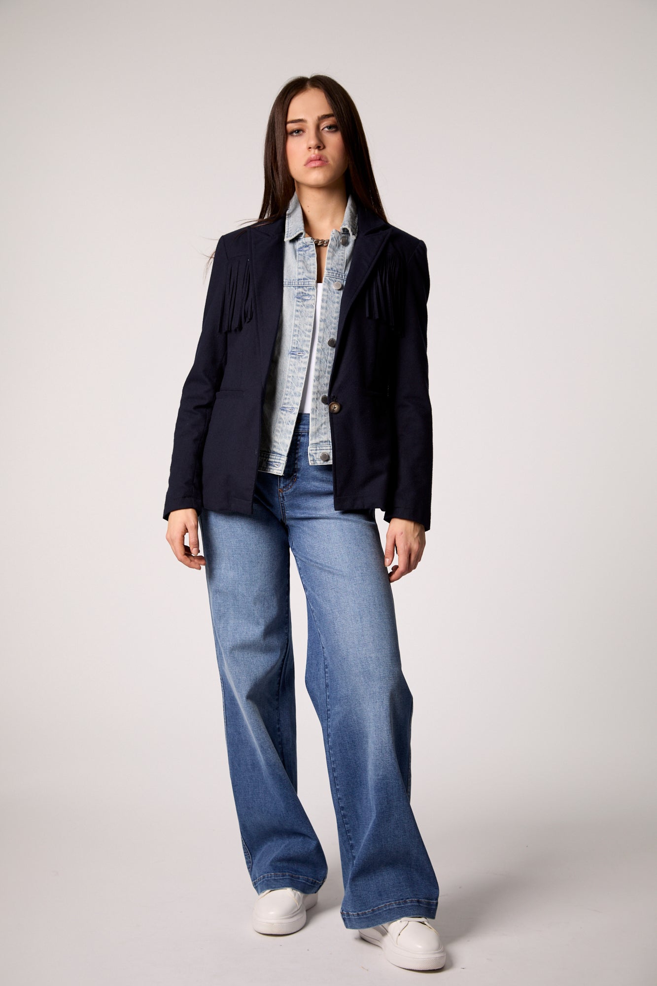 Blue Fringe Detail Tailored Blazer