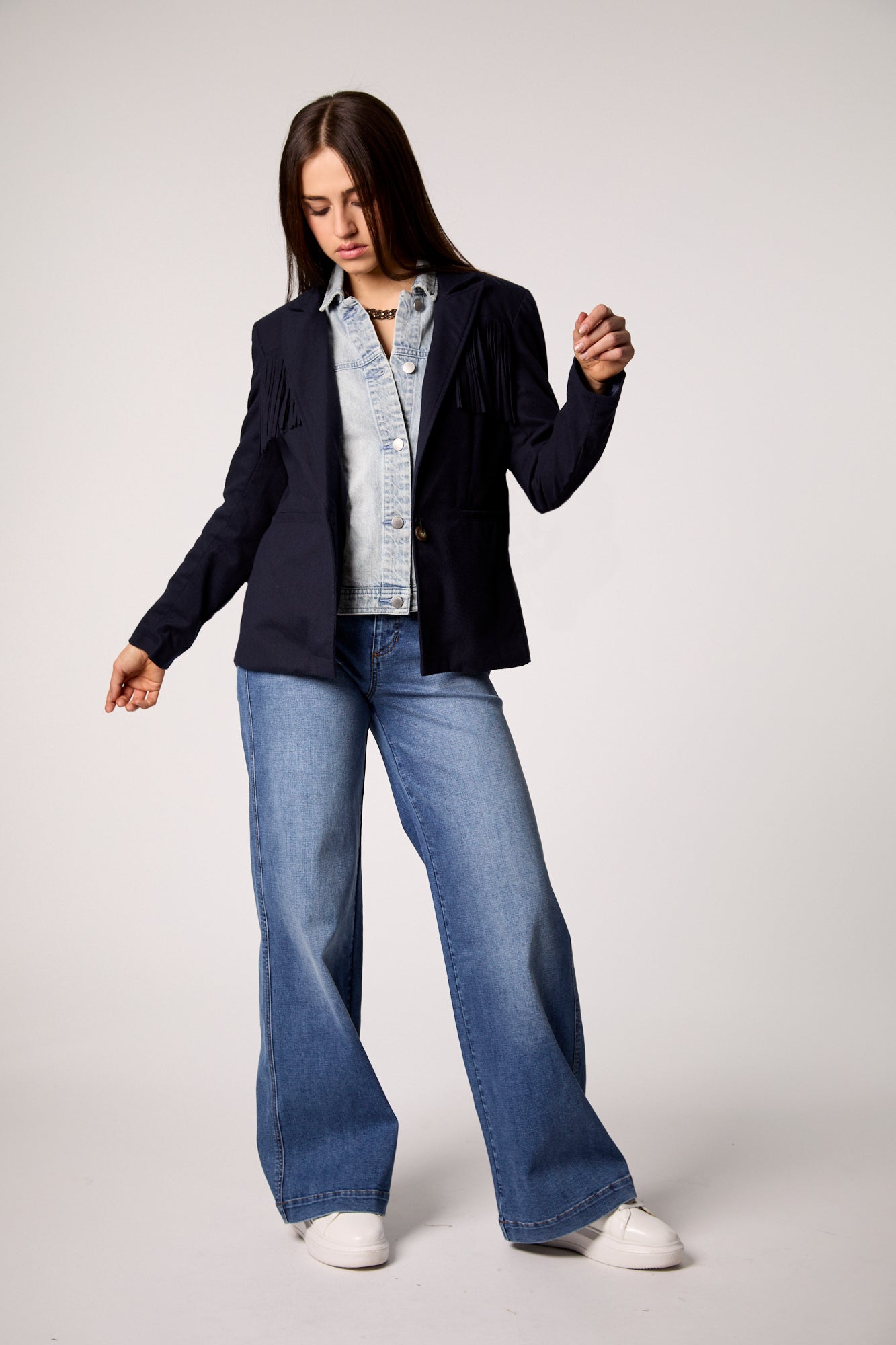 Blue Fringe Detail Tailored Blazer