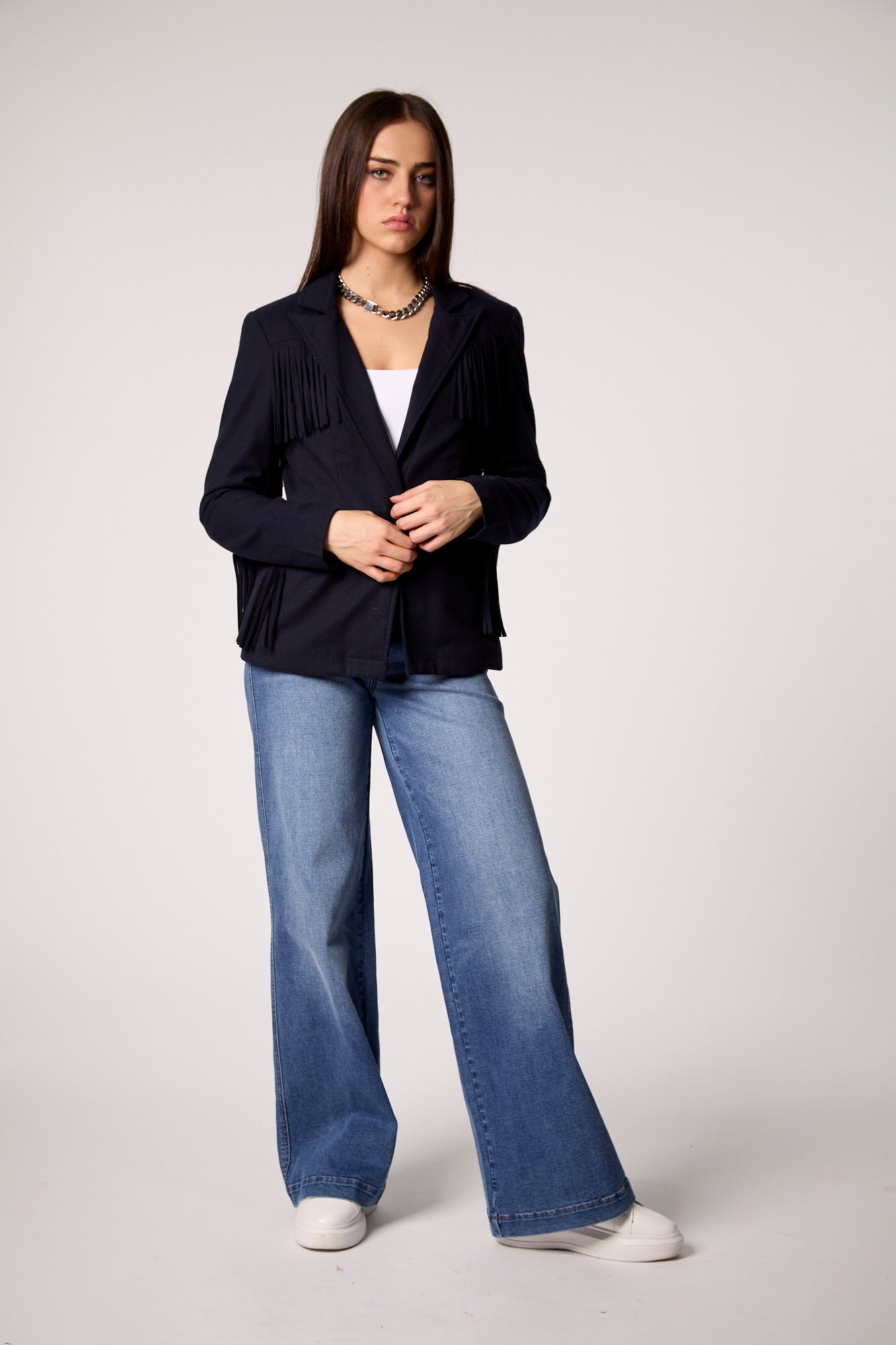 Blue Fringe Detail Tailored Blazer
