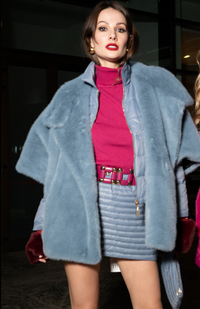 Light Blue Vegan Fur Cape Coat