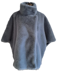Light Blue Vegan Fur Cape Coat