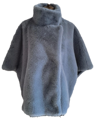 Light Blue Vegan Fur Cape Coat