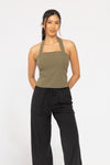 Olive Green Halter Neck Fitted Top