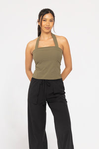 Olive Green Halter Neck Fitted Top