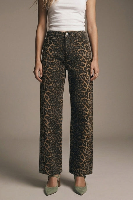 Leopard Print Straight Leg Jeans