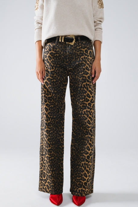 Leopard Print Straight Leg Jeans