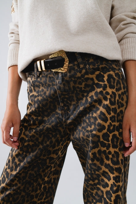 Leopard Print Straight Leg Jeans