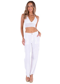 White High-Waist Cargo Pants with Front Patch Pockets