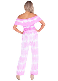 Pink Tie-Dye Wide-Leg Pants with Crochet Lace Detail