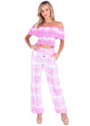 Pink Tie-Dye Wide-Leg Pants with Crochet Lace Detail