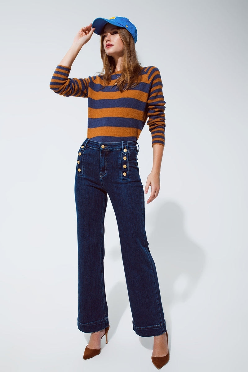 MARINE FLARE JEANS WITH BUTTON DETAILING