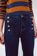 MARINE FLARE JEANS WITH BUTTON DETAILING