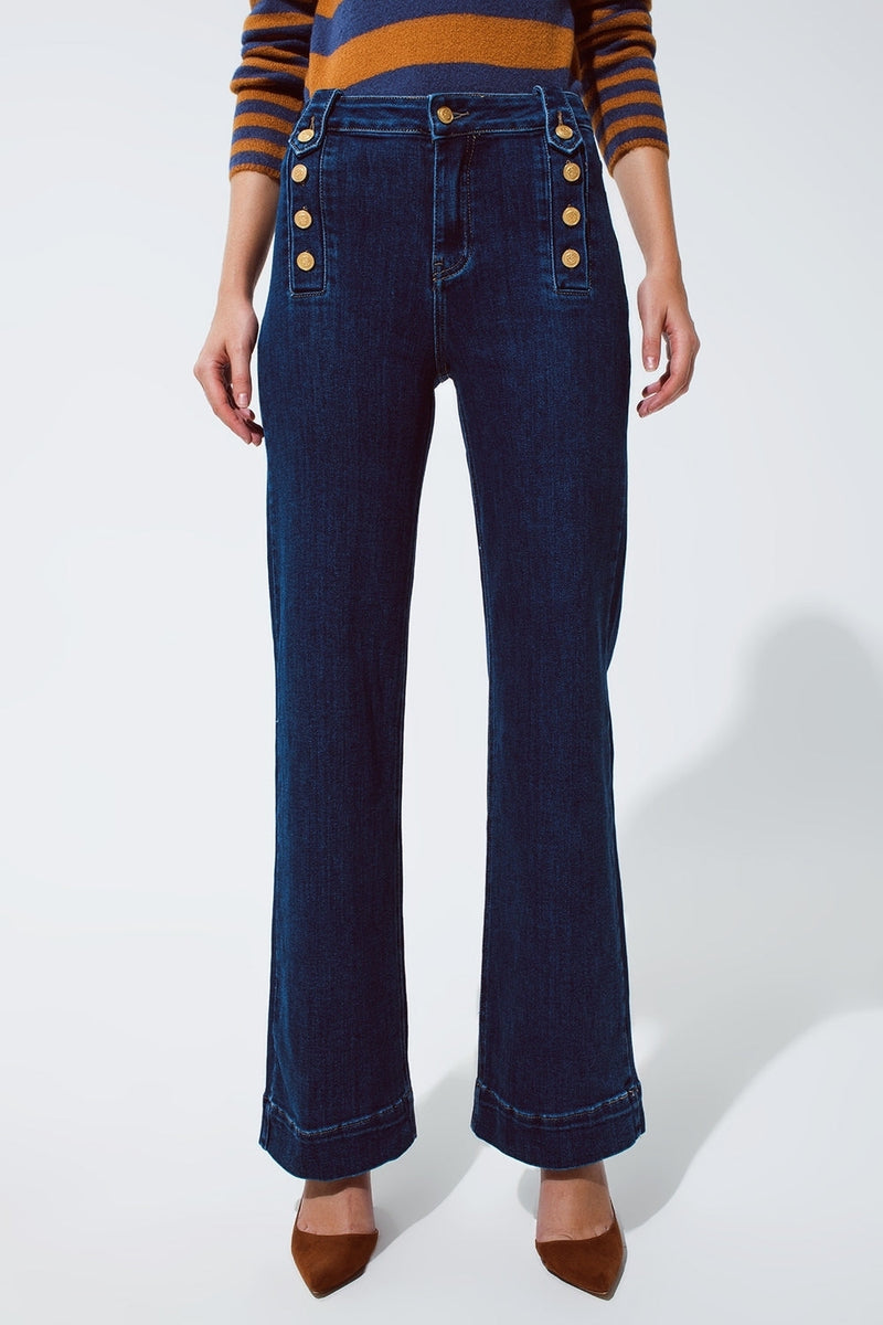 MARINE FLARE JEANS WITH BUTTON DETAILING